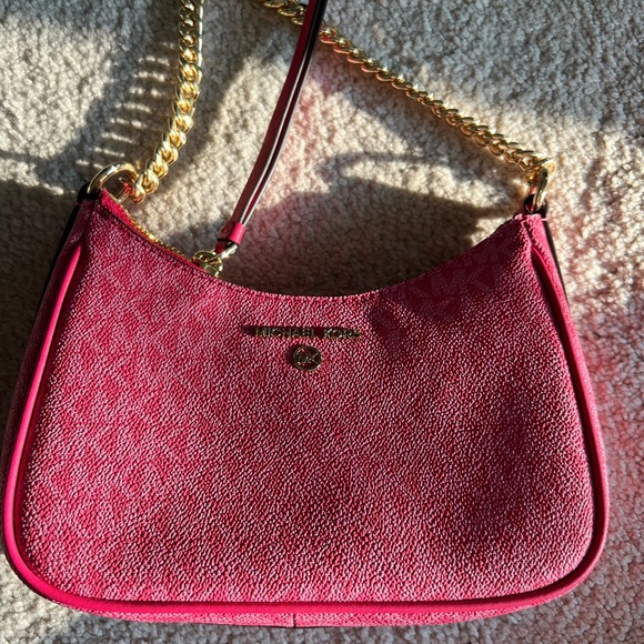 NWT Michael Kors Jet Set Charm Small Chain Pouchette Rubin Red - Picture 2 of 7